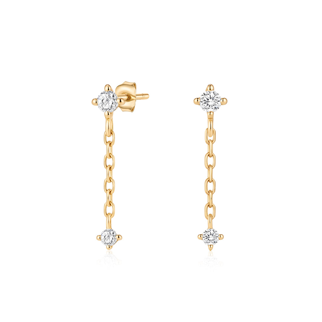 Natural Diamond Chain Drop Stud Earrings
