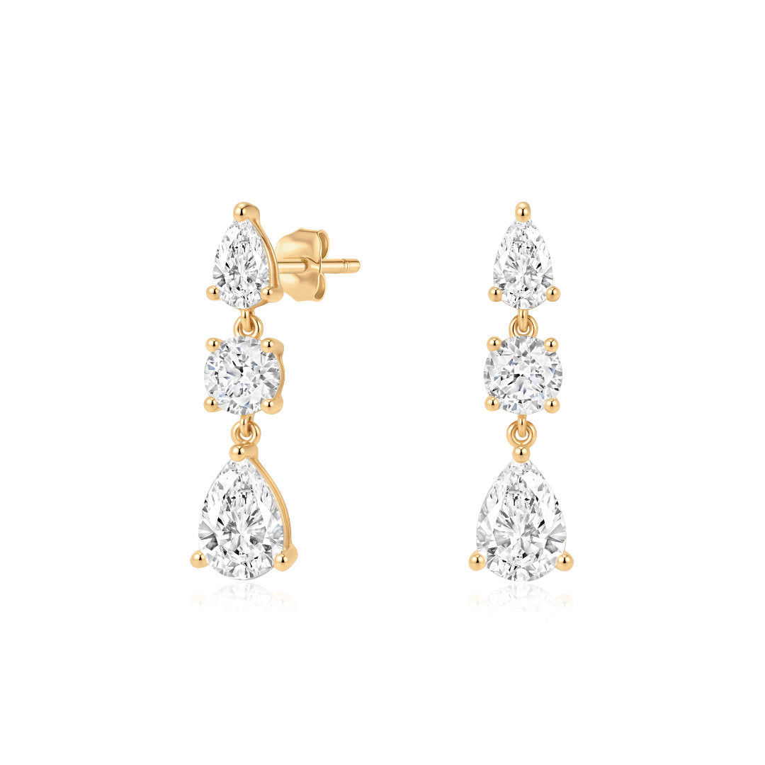 Three-Stone Lab-Grown Diamond Drop Earrings