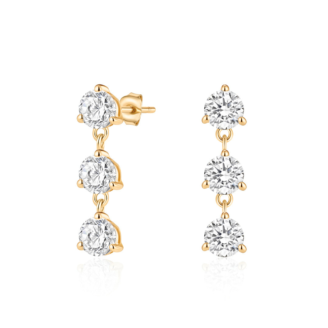 Lab-Grown Diamond Three-Stone Dangle Earrings