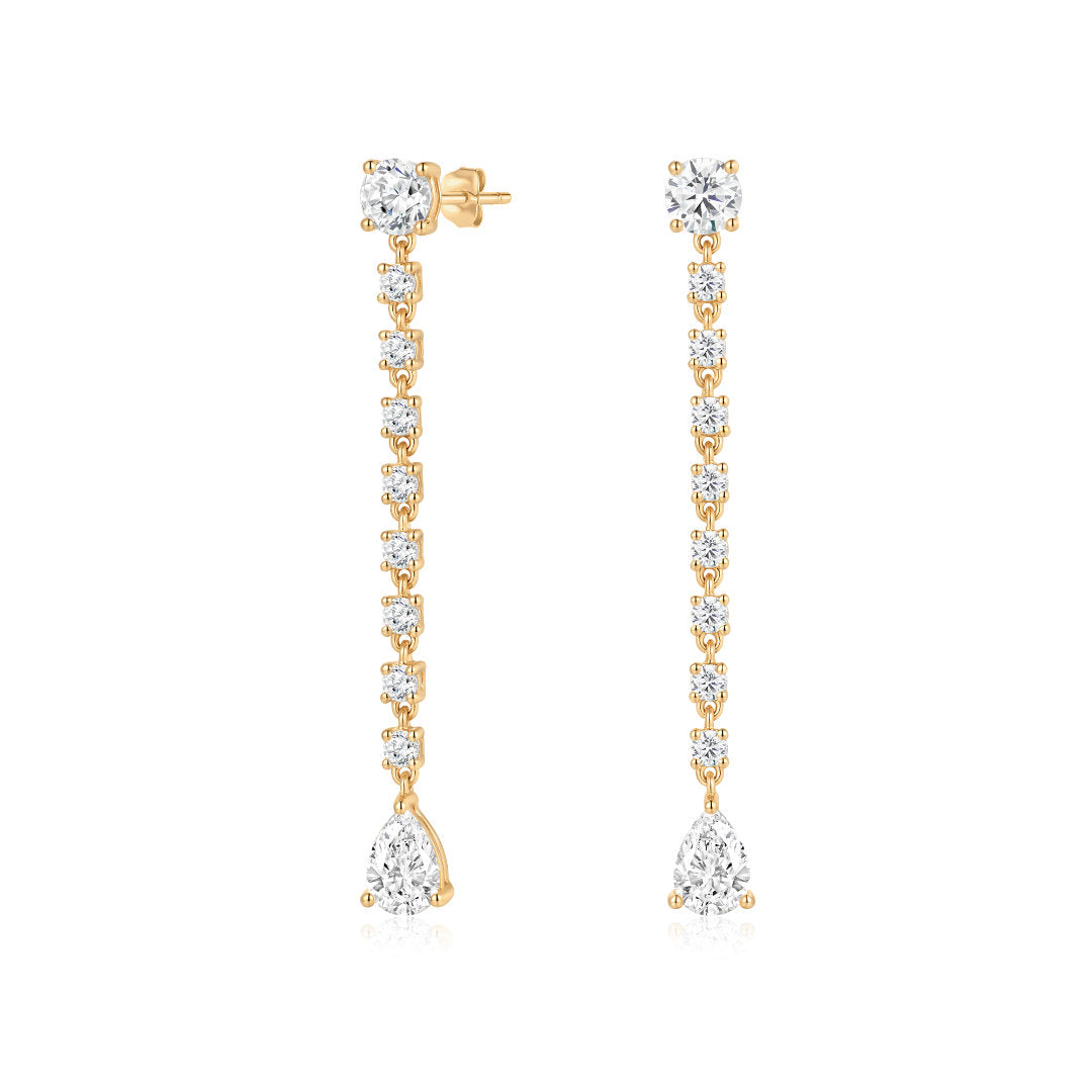 Round & Pear Lab-Grown Diamond Tennis Drop Earrings