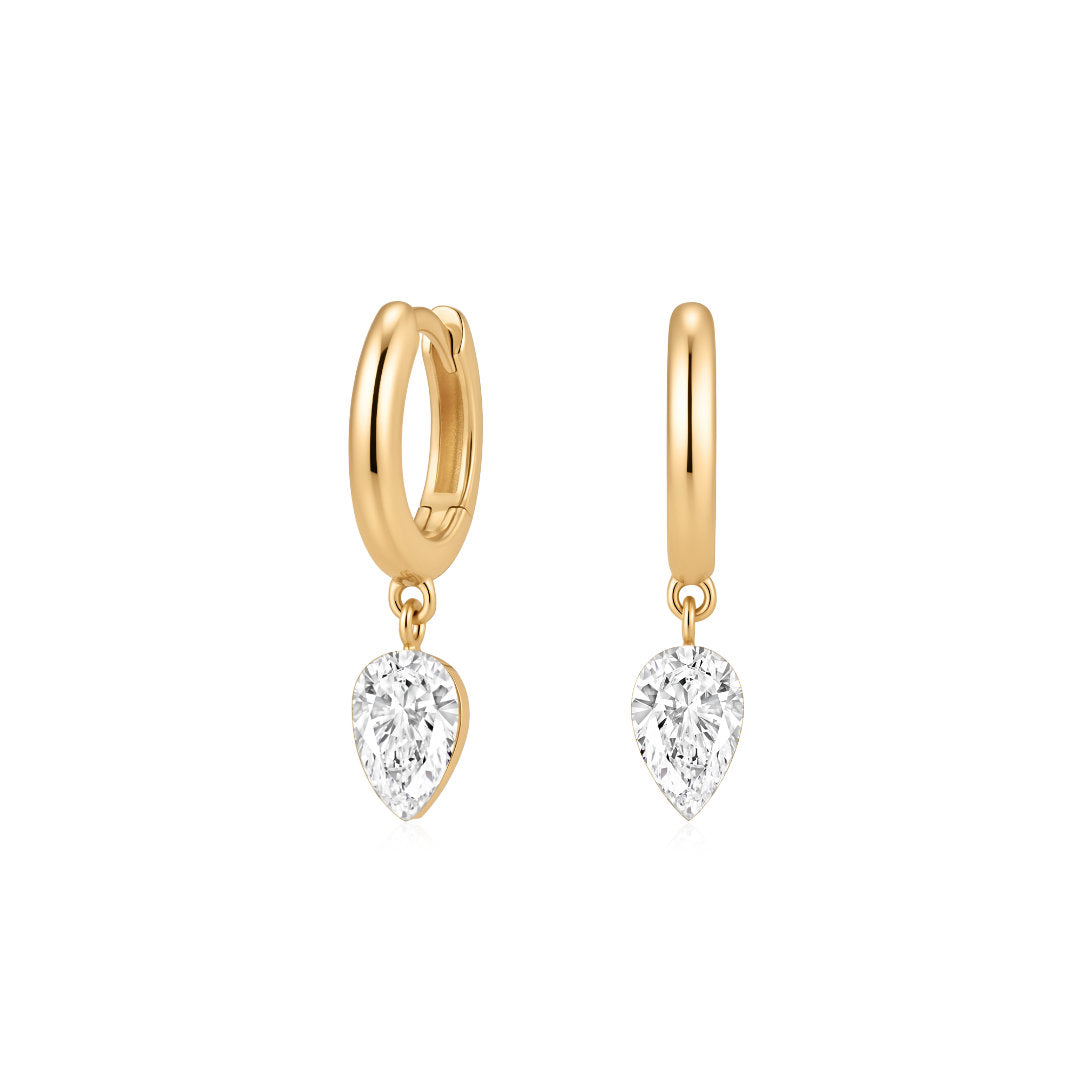 Pear Lab-Grown Diamond Solitaire Drop Huggie Earrings