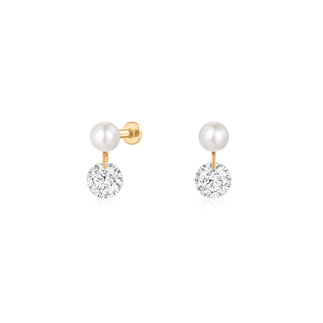 Pearl & Floating Lab-Grown Diamond Drop Earrings