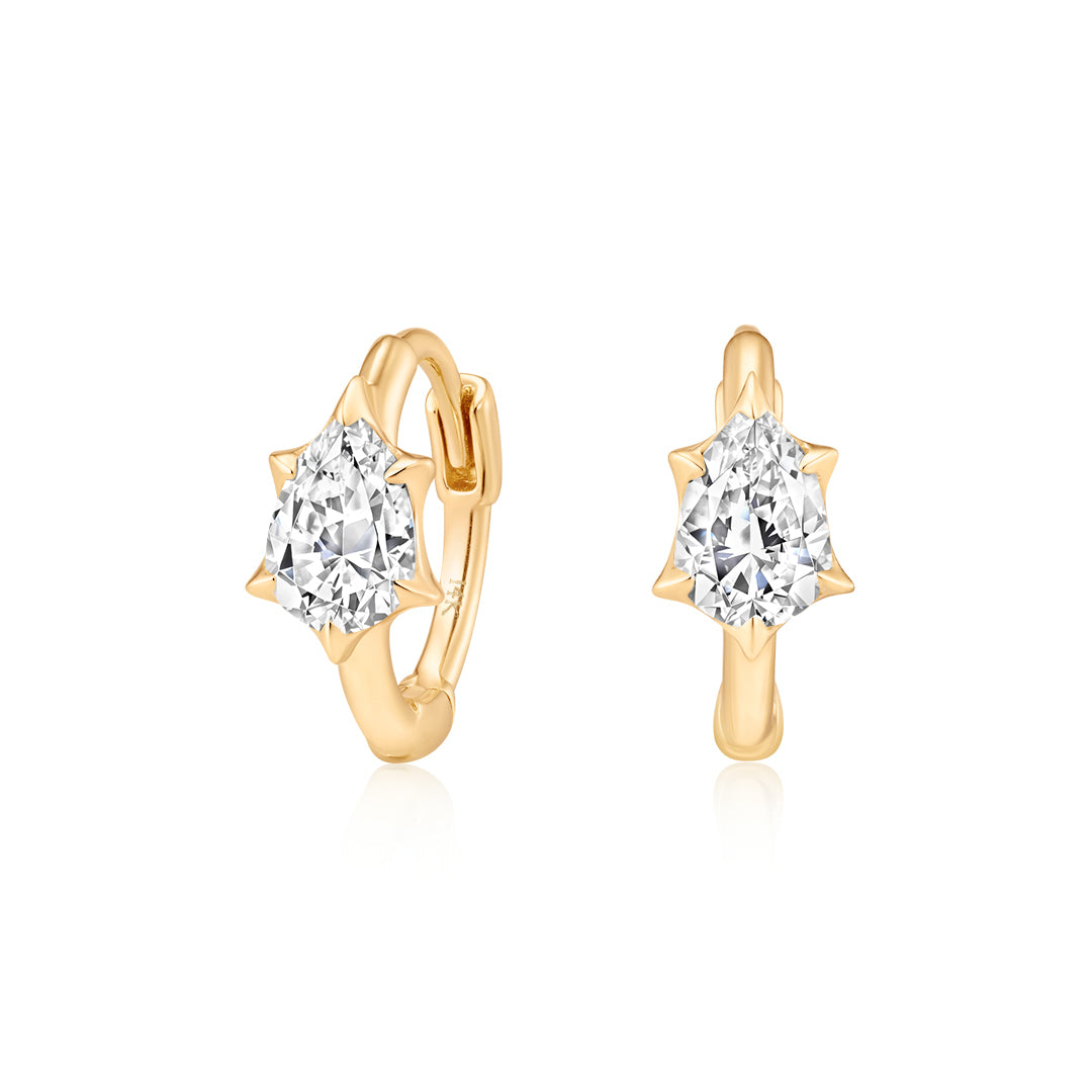 Lab-Grown Pear Diamond Starburst Huggie Earrings