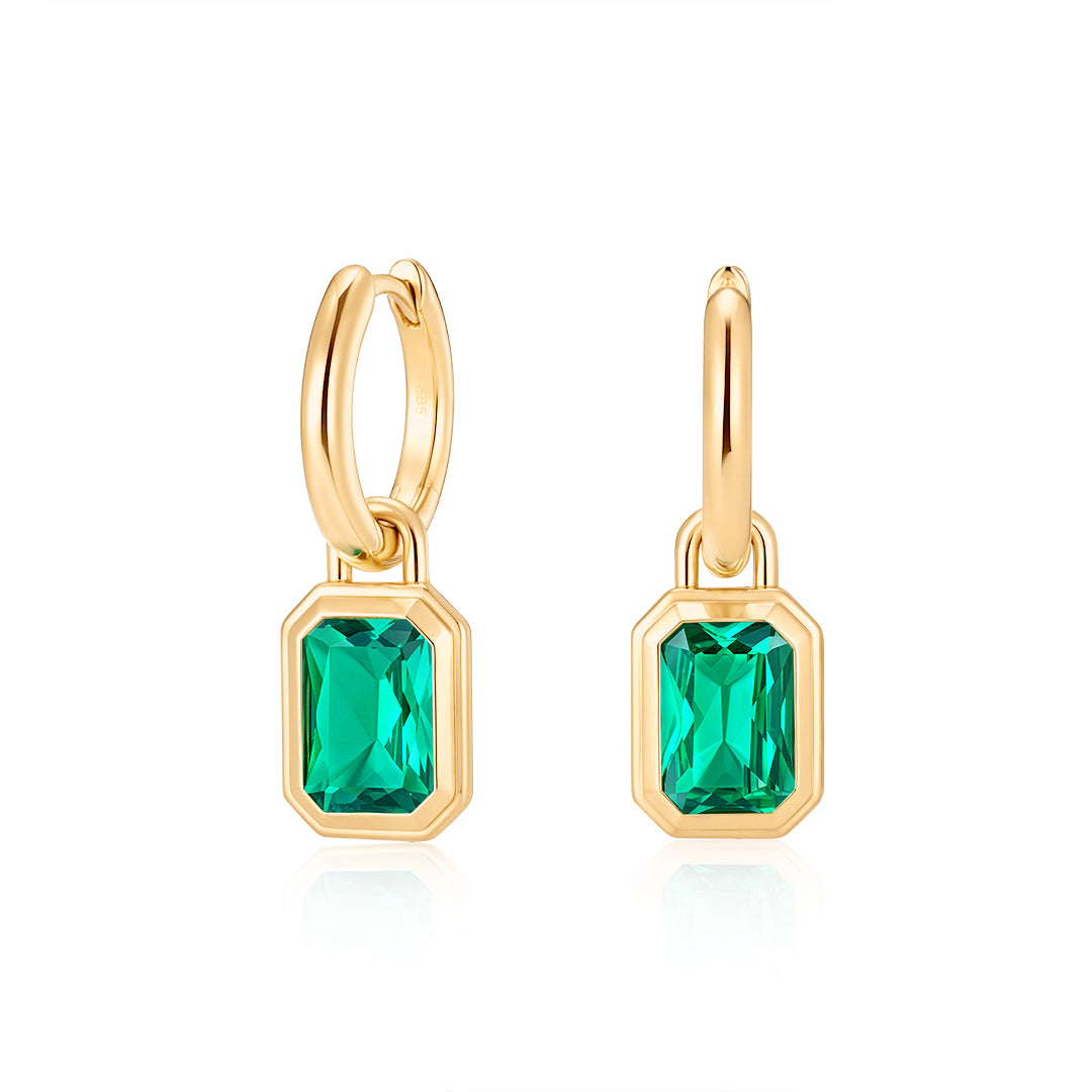 Lab-Grown Emerald Drop Huggie Earrings