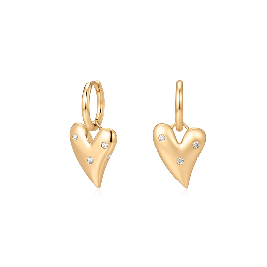 Natural Diamond Puffed Heart Huggie Hoops