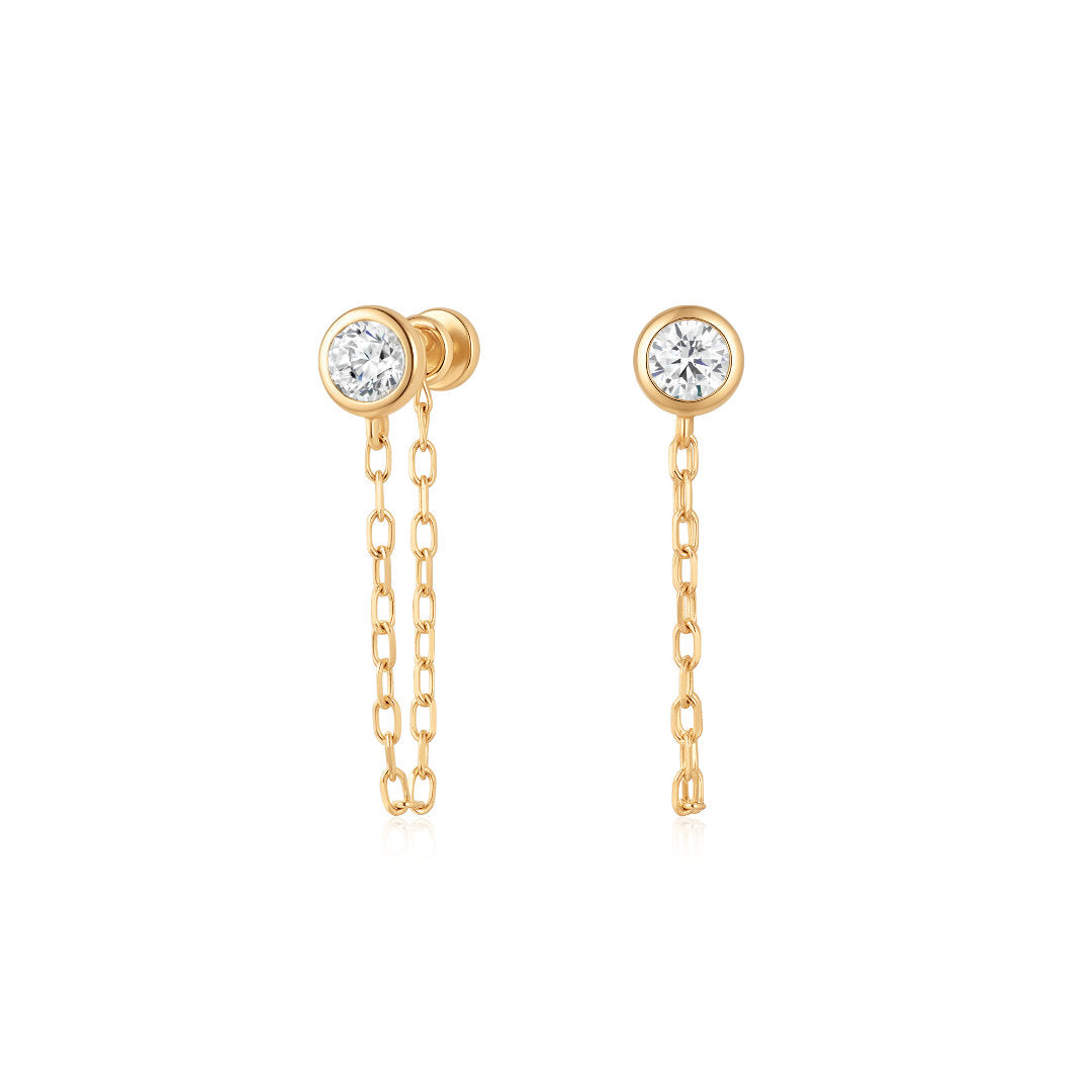 Bezel-Style Round Lab-Grown Diamond Chain Drop Studs