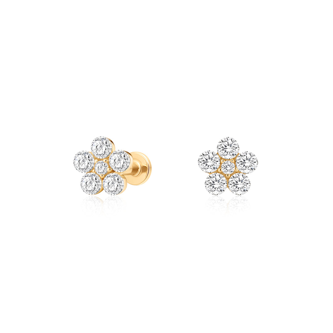 Lab Diamond Flower Mosaic Flat Back Piercing Studs