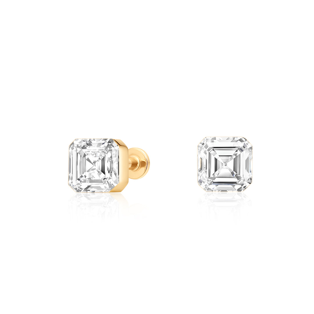 Asscher Cut Lab-Grown Diamond Invisible Set Flat Back Piercing Studs