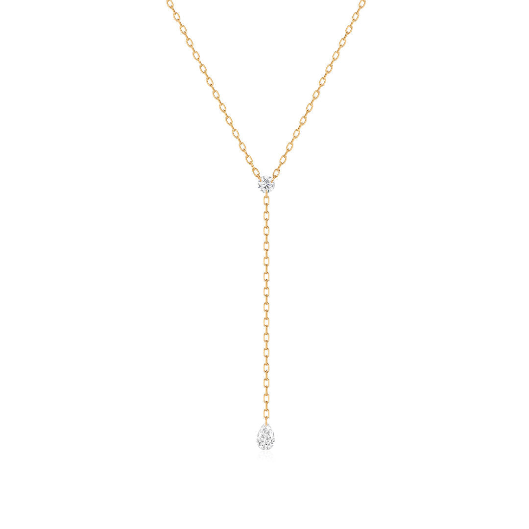 Drilled Lab-Grown Diamond Pear Lariat Necklace