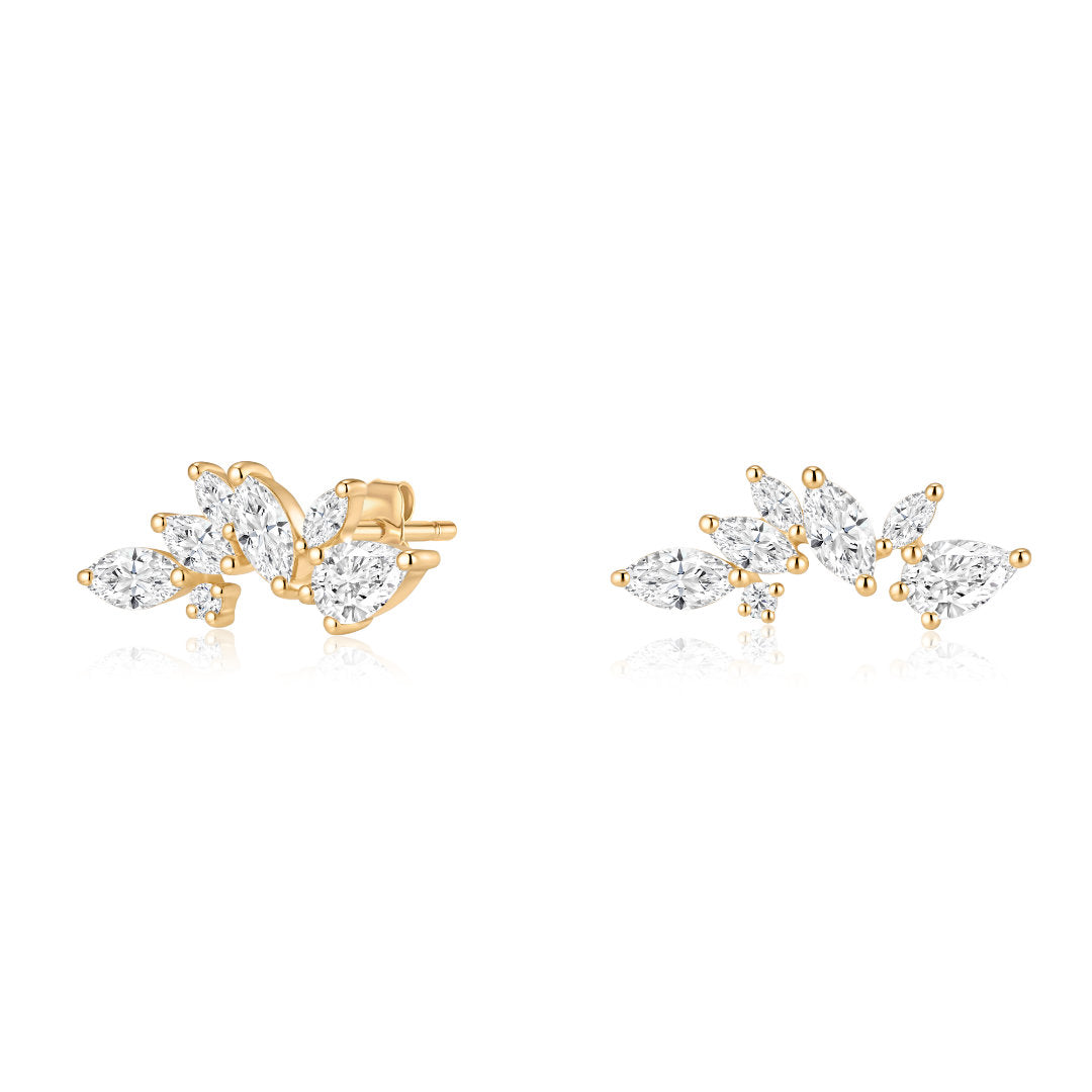Mixed-Cut Lab-Grown Diamond and Emerald Stud Earrings
