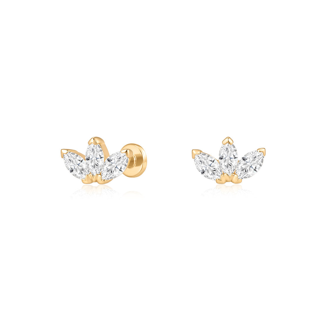 Tiny Marquise Lab-Grown Diamond Flower Flat Back Stud