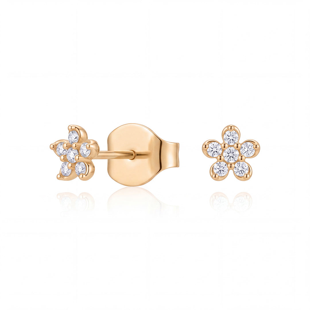 Gold Lab-Grown Diamond Petal Stud Earrings with Butterfly Backs
