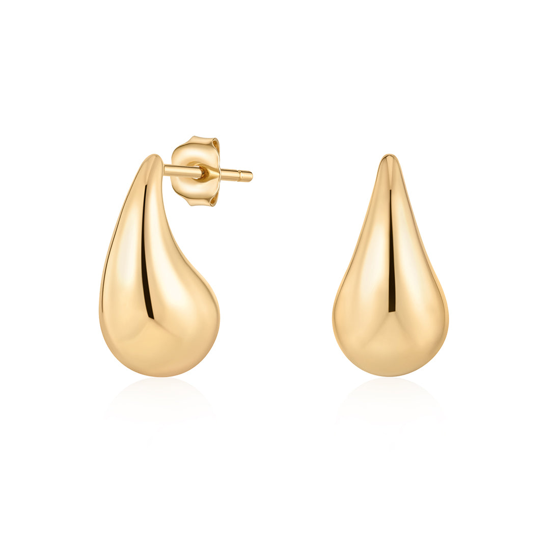 Gold Sculpted Teardrop Stud Earrings
