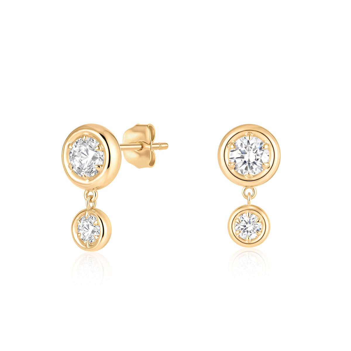 Round Lab-Grown Diamond Gold Frame Drop Earrings