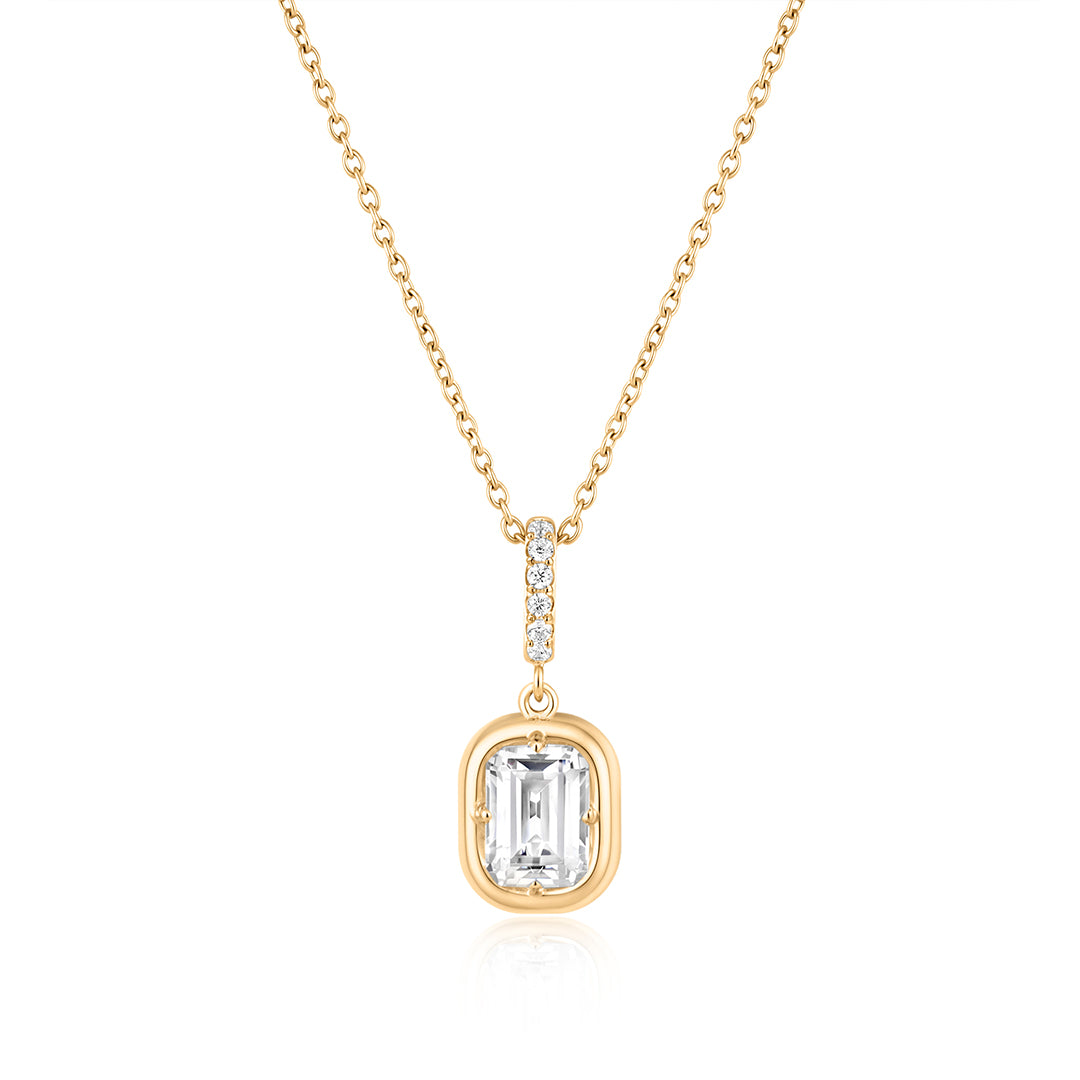 Puffy Gold Frame Lab-Grown Diamond Emerald Necklace