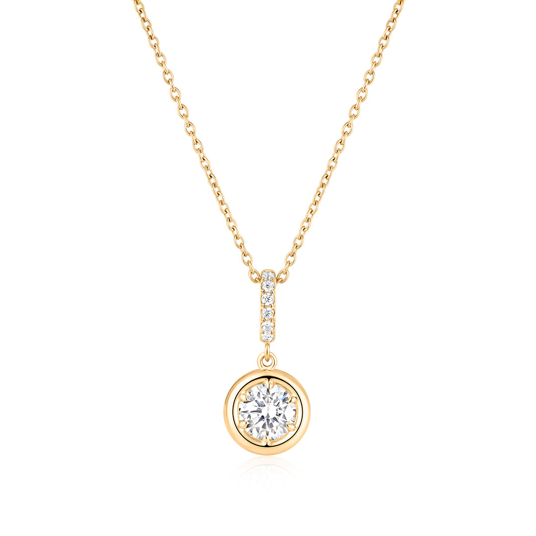 Puffy Gold Frame Round Lab-Grown Diamond Necklace with Diamond Bail