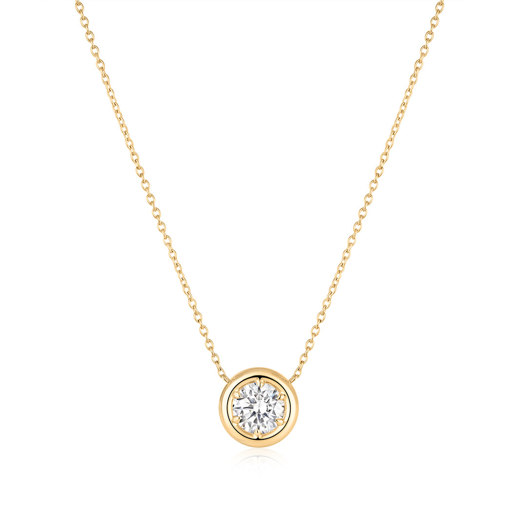 Puffy Gold Frame Round Lab-Grown Diamond Necklace