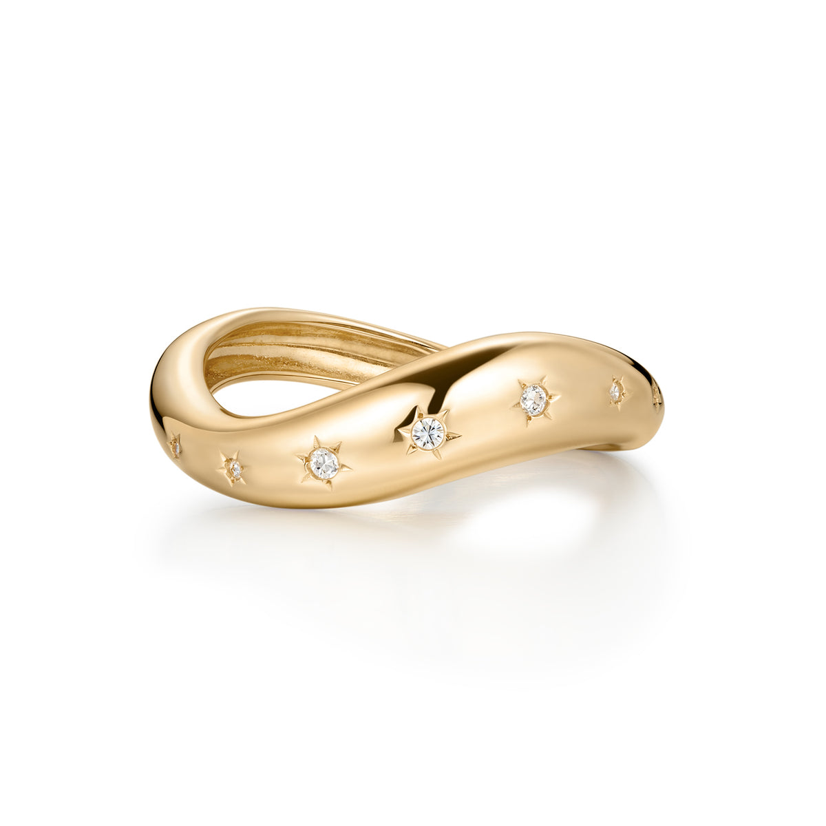 Natural Diamond Star Set Gold Stacking Ring