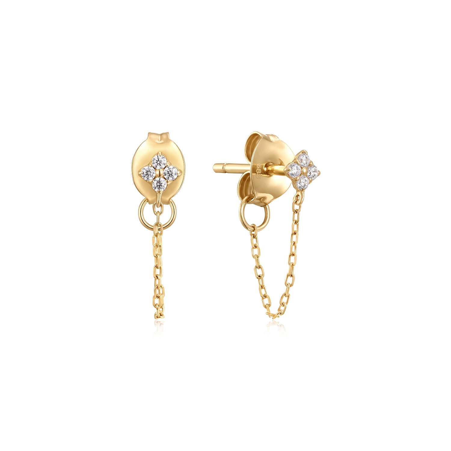 Round Natural Diamond Chain Stud Earring