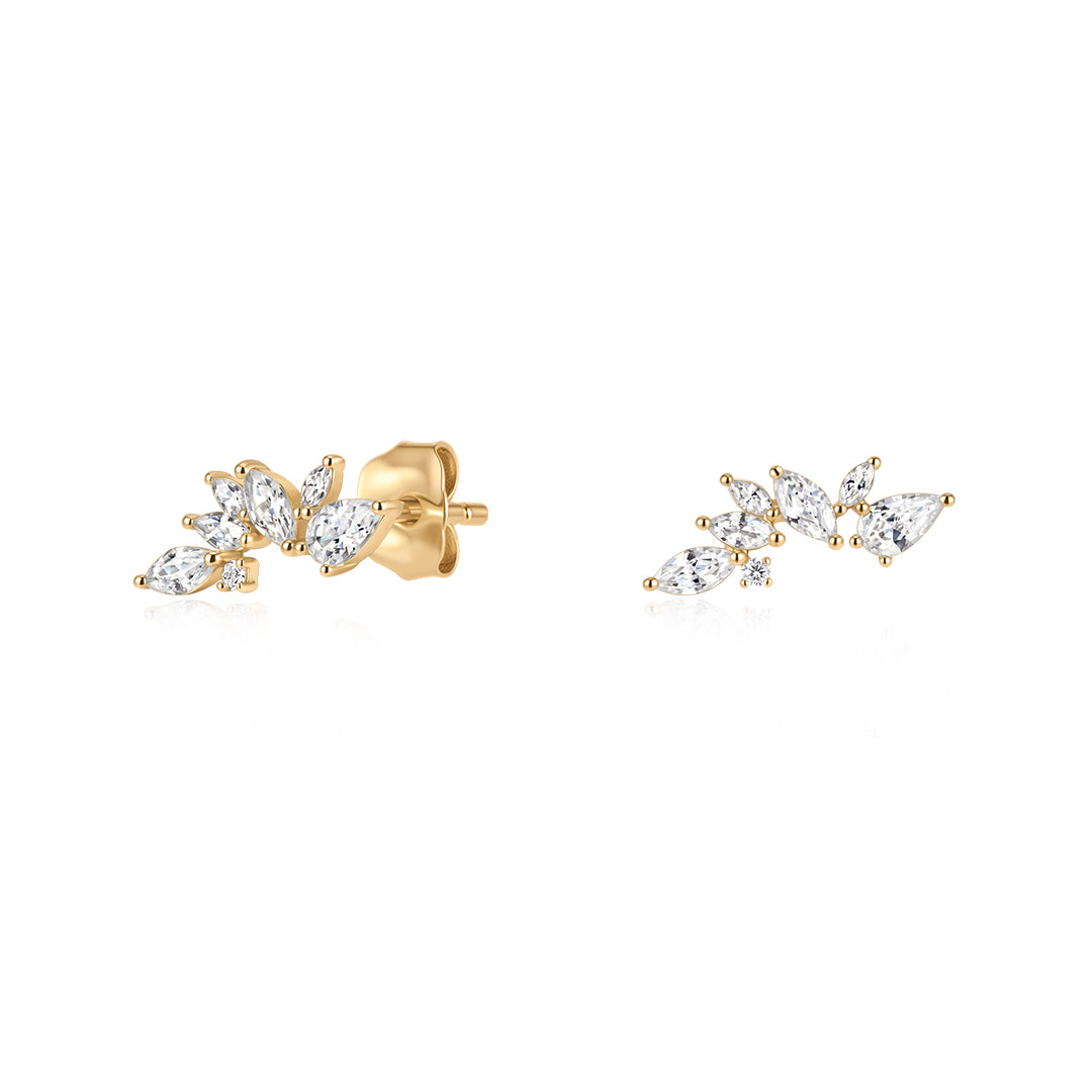 Gold Mixed-Cut Lab-Grown Diamond Stud Earrings with Butterfly Backs