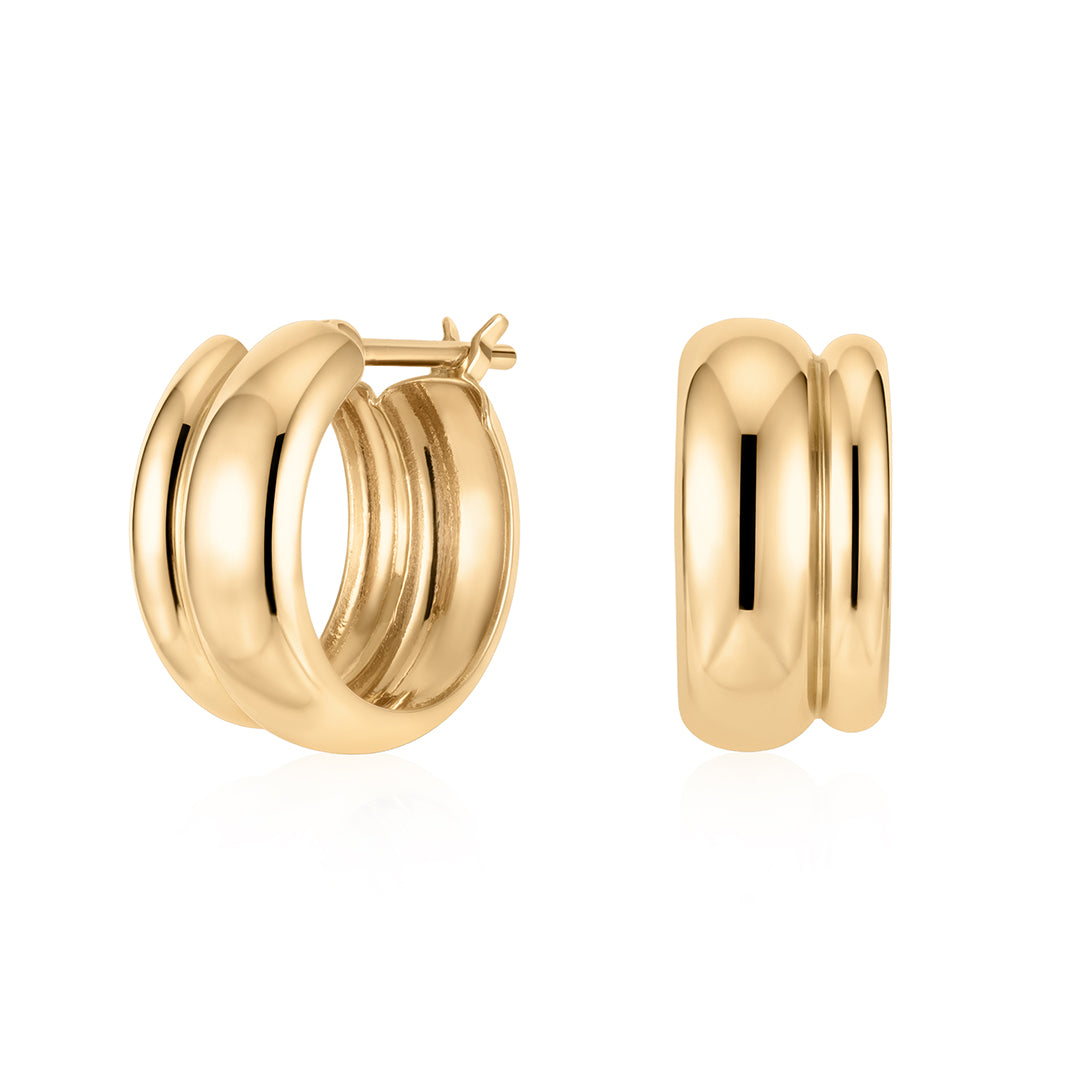 14K/18K Gold Double-Band Rounded Huggie Hoop - Gold Novo