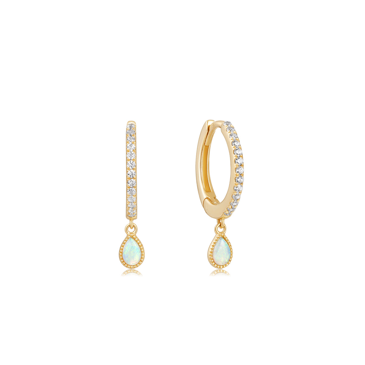 Opal Pear Lab-Grown Diamond Drop Huggie Earrings