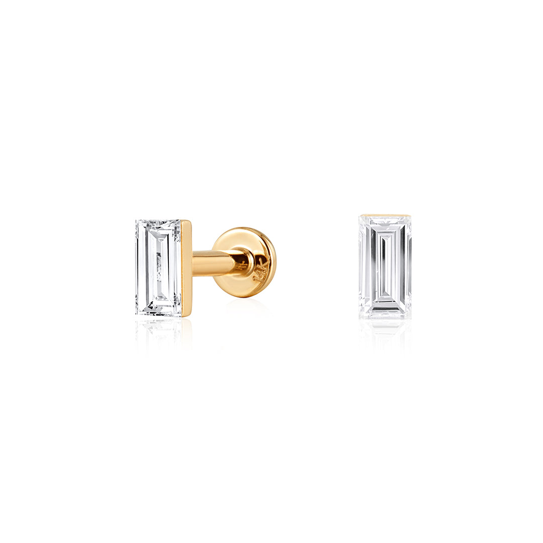 Invisible-Set Baguette Lab-Grown Diamond Flat Back Stud
