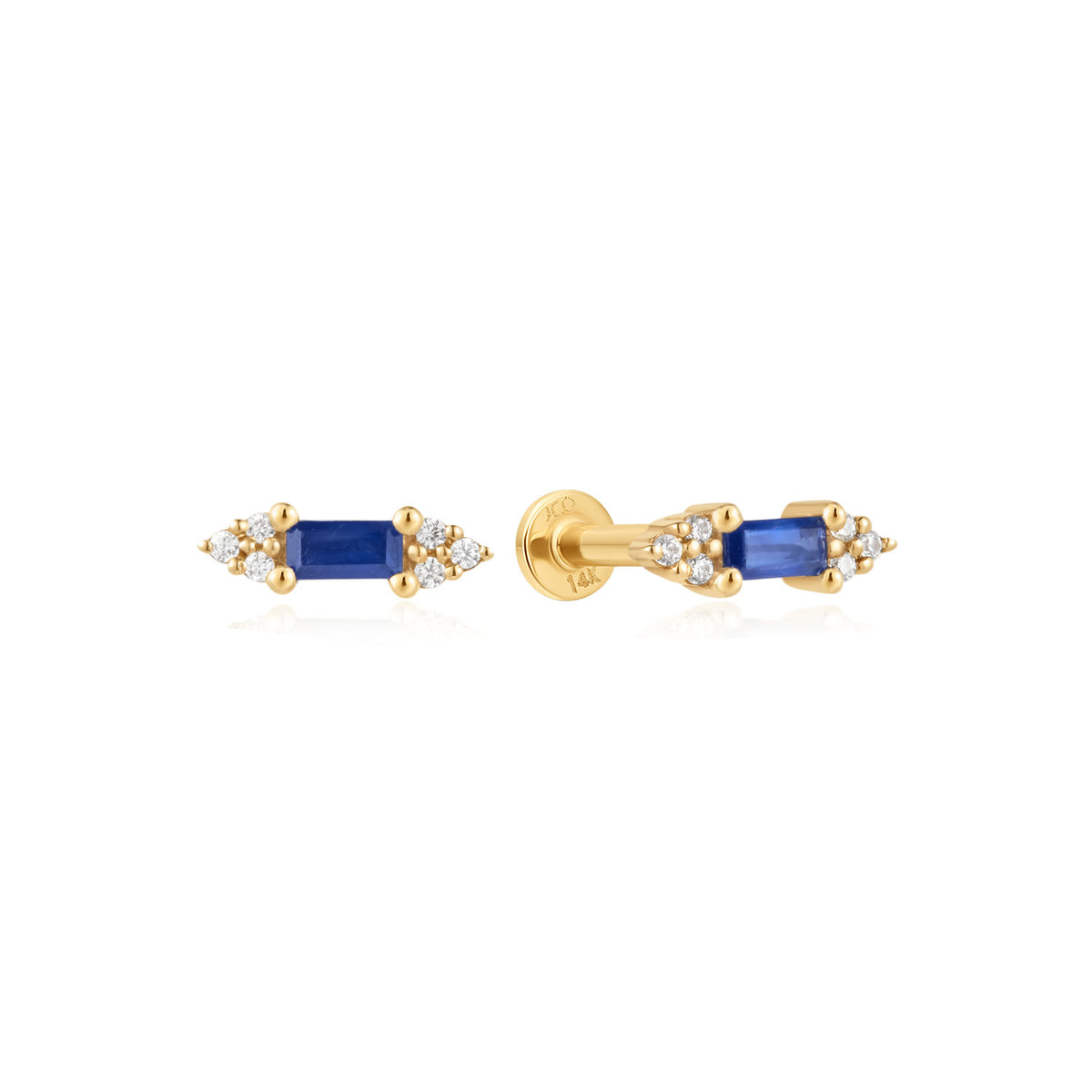 Natural Diamond & Blue Sapphire Bar Piercing Studs