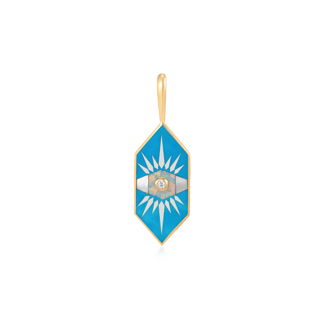 Turquoise Evil Eye Natural Diamond Chain Charm Pendant