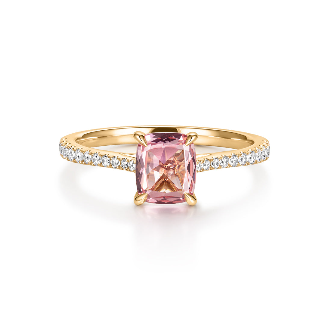 Cushion-Cut Lab-Grown Padparadscha Sapphire Ring