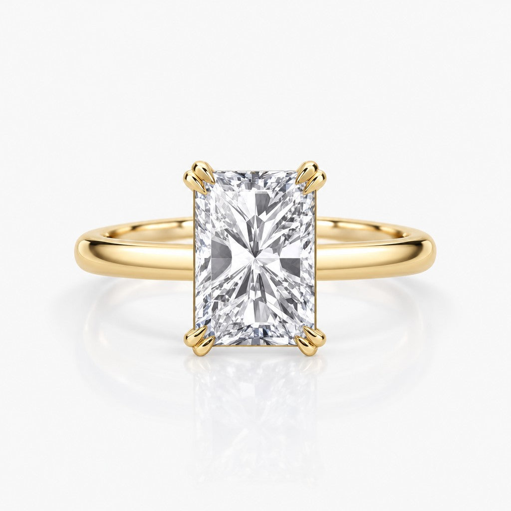 Double Claw-Prong Hidden Halo Ring Setting with Plain Gold Shank