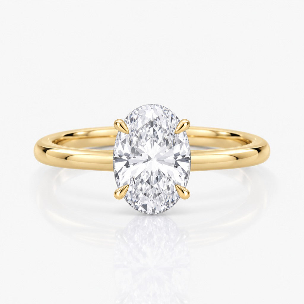 V-Basket Claw-Prong Ring Setting with Plain Gold Shank
