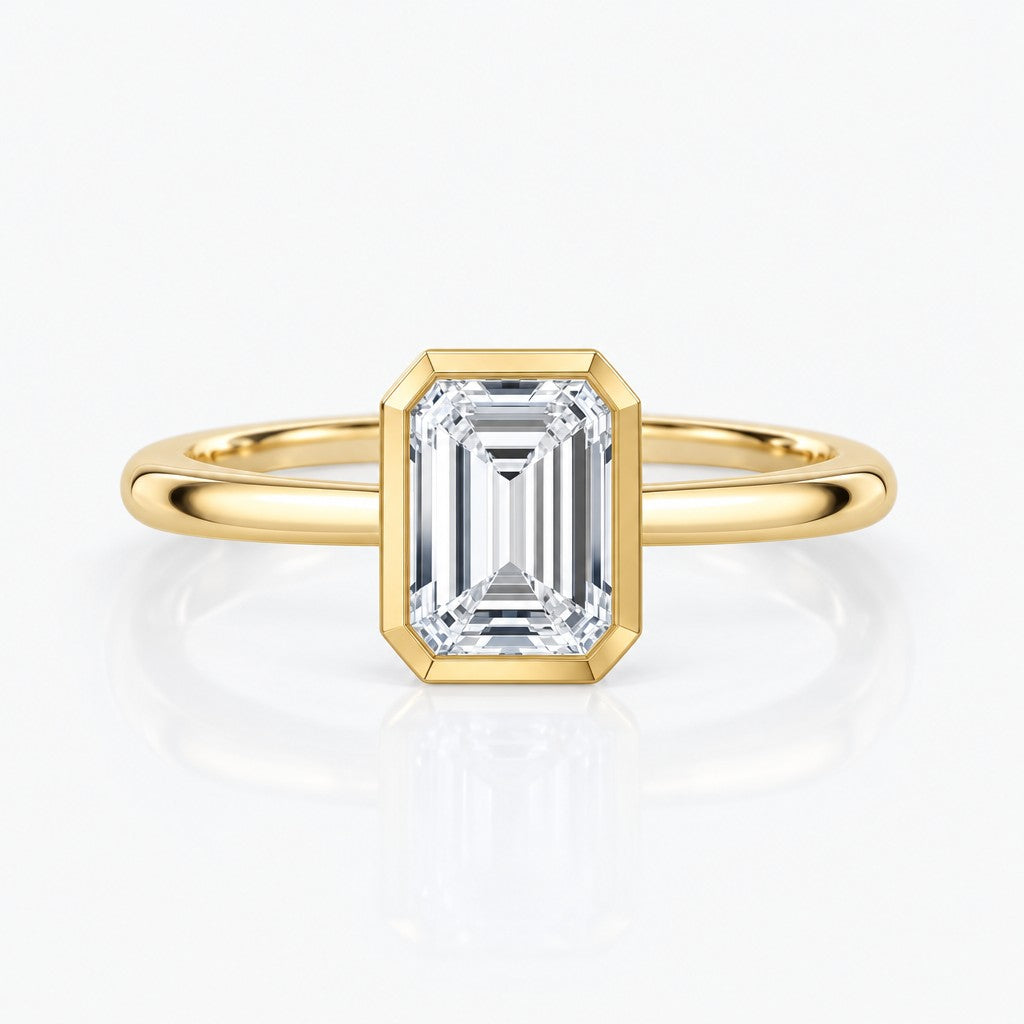 Emerald-Cut Bezel Ring Setting with Plain Gold Shank