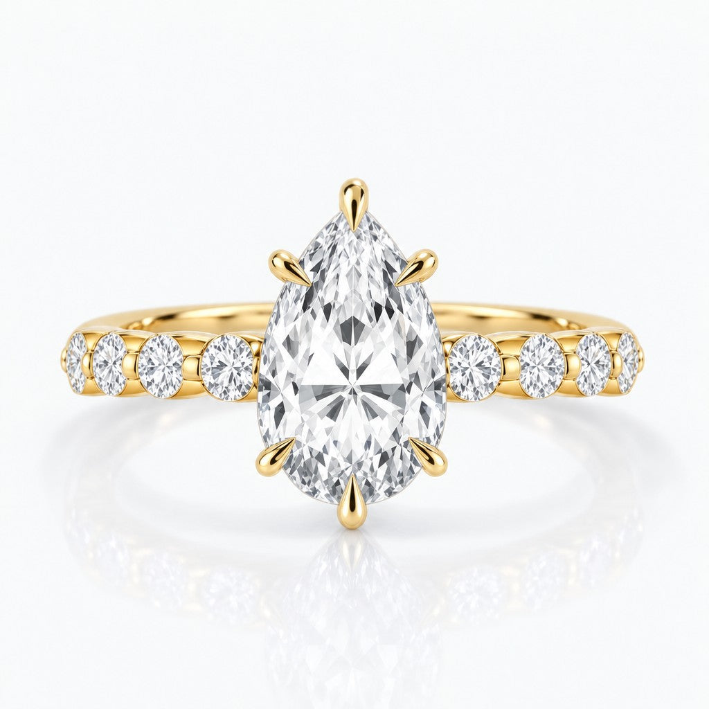 Claw-Prong Halo Ring Setting with Shared-Prong Diamond Shank