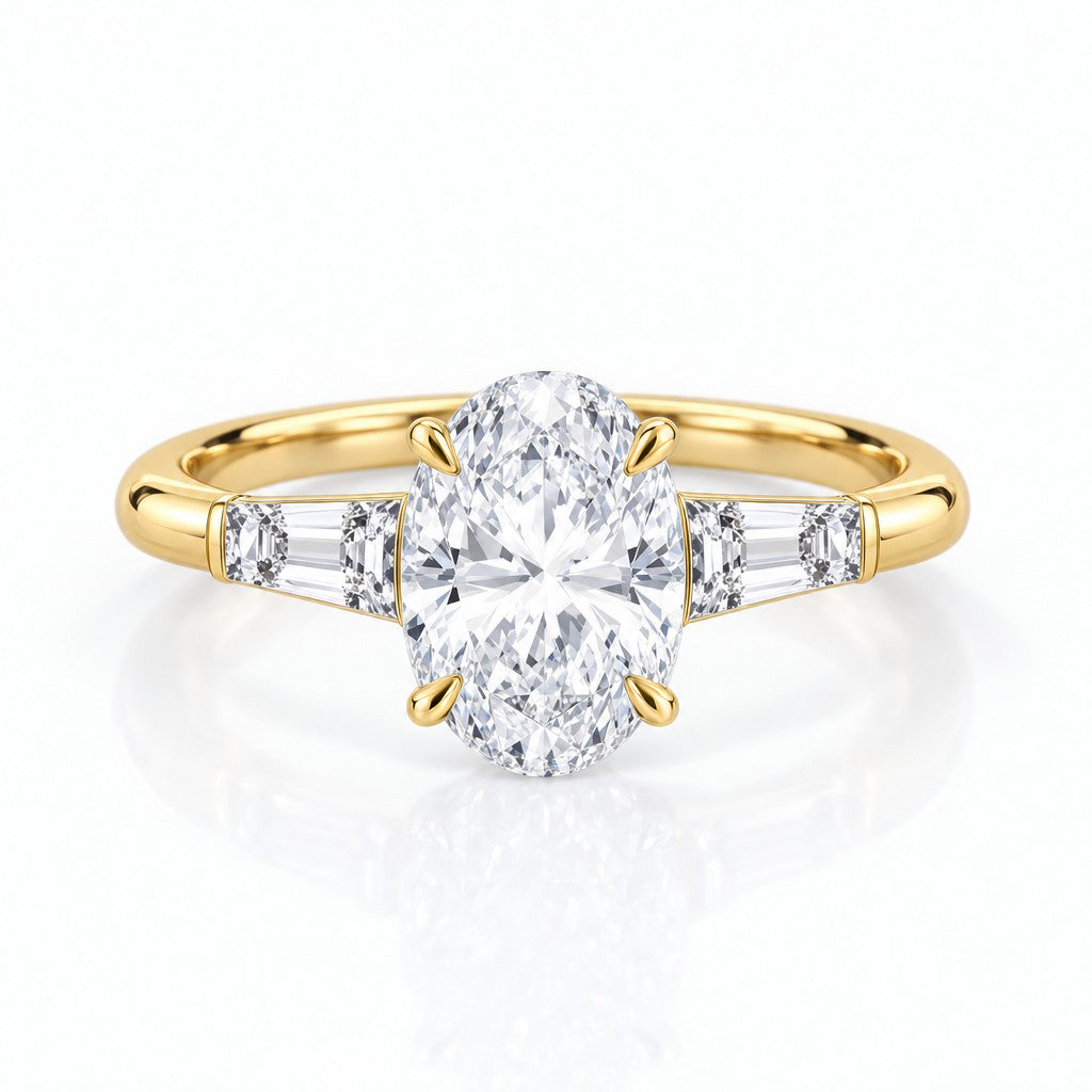 V-Basket Claw-Prong Ring Setting with Trapezoid Diamond Shank