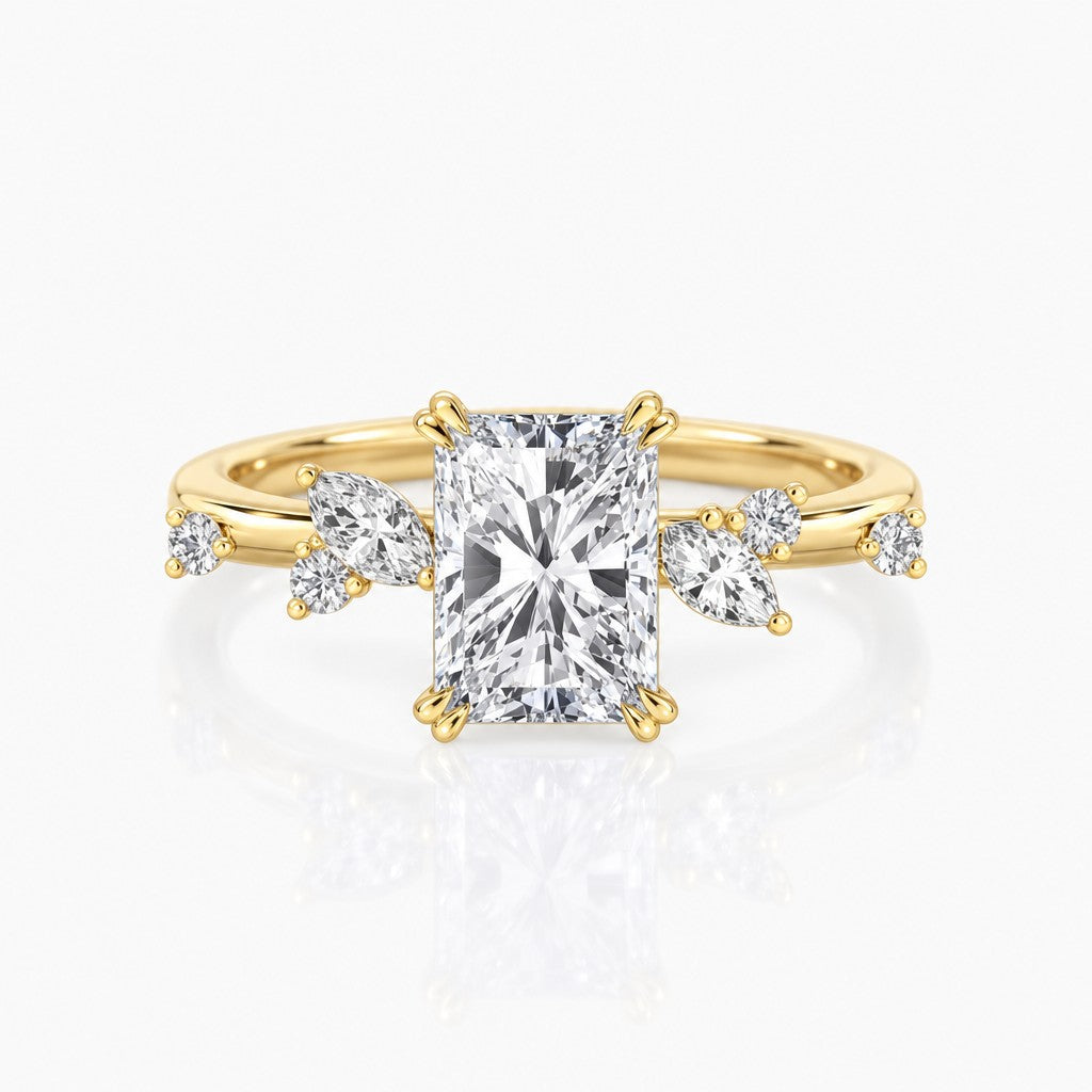 Double Claw-Prong Hidden Halo Ring Setting with Mixed-Cut Diamond Shank
