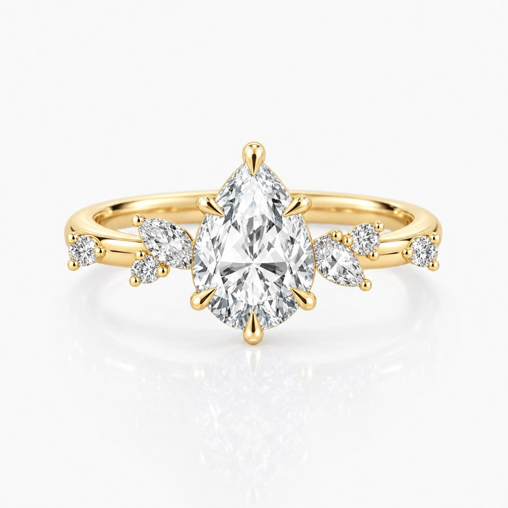 Claw-Prong Halo Ring Setting with Mixed-Cut Diamond Shank