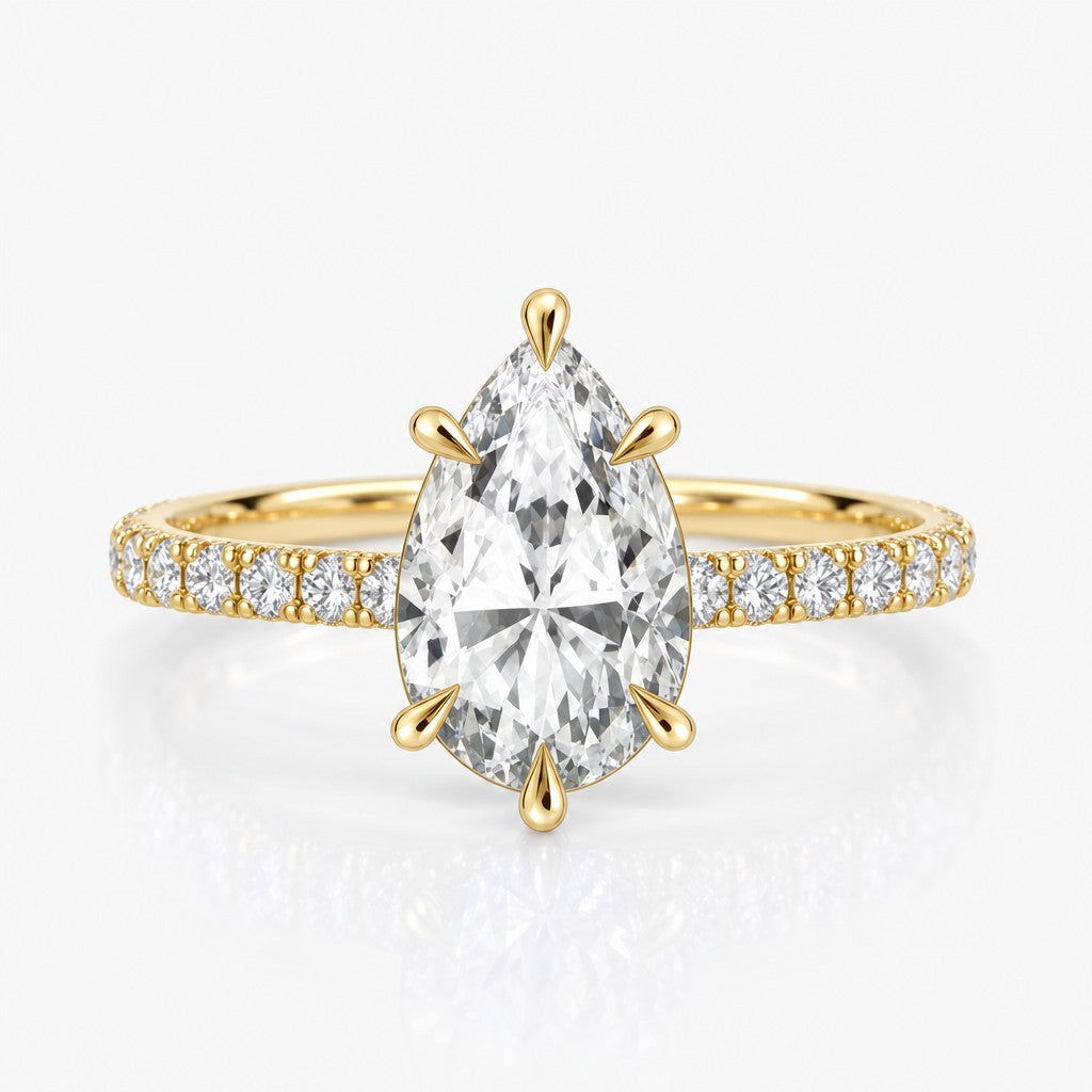 Claw-Prong Halo Ring Setting with Half-Pave Diamond Shank
