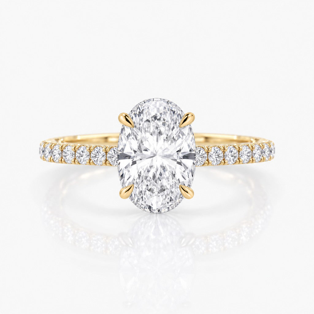 V-Basket Claw-Prong Ring Setting with Half-Pave Diamond Shank