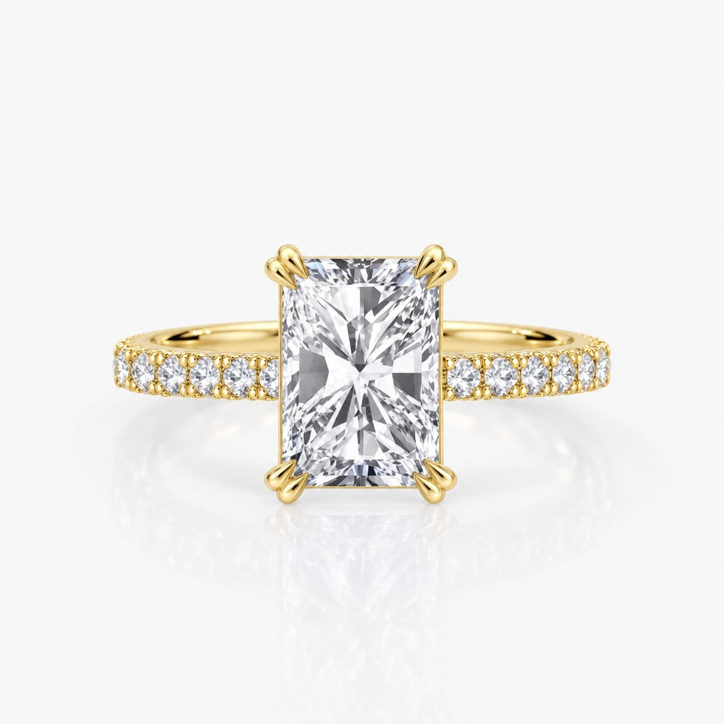 Double Claw-Prong Hidden Halo Ring Setting with Half-Pave Diamond Shank