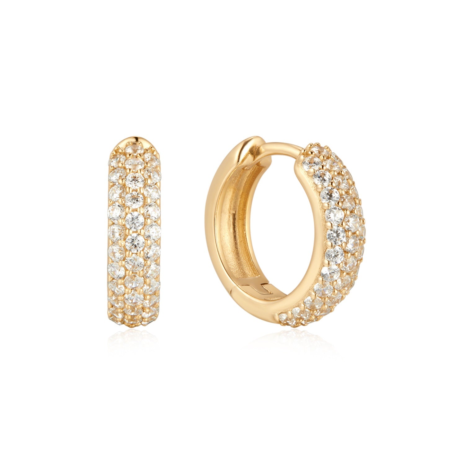 Triple-Row Pavé Dome Huggie Earrings