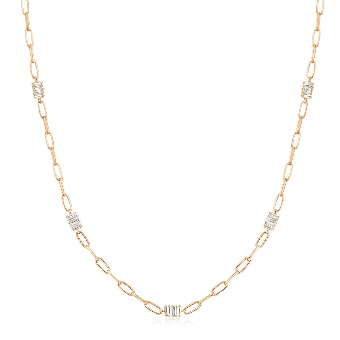 Baguette Lab-Grown Diamond Station Link Necklace
