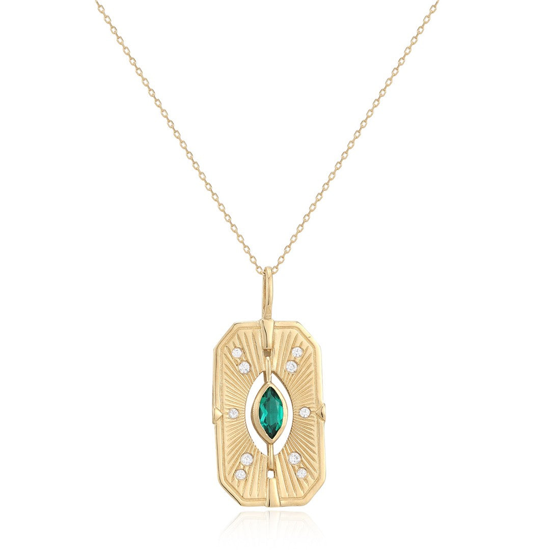 Marquise Lab-Grown Emerald & Diamond Radiant Tag Pendant