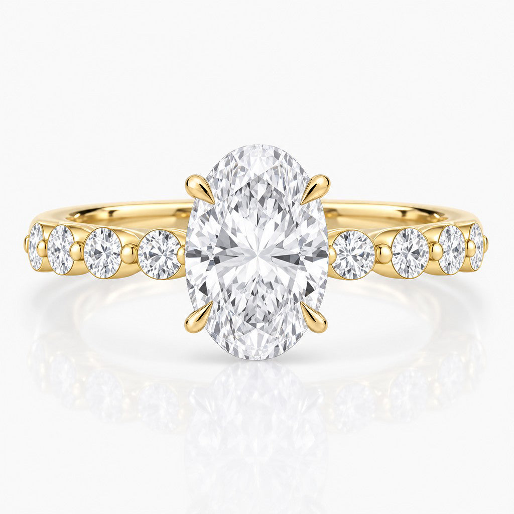 V-Basket Claw-Prong Ring Setting with Shared-Prong Diamond Shank