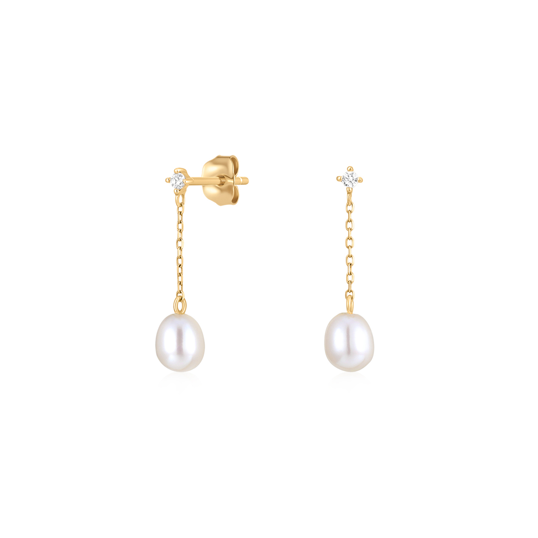 Pearl & White Sapphire Drop Stud Earrings